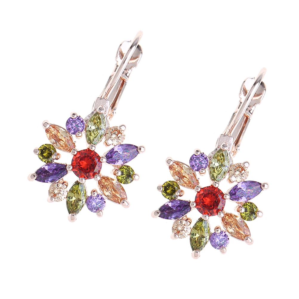 

1 Pair Colorful Zircon Flower Dangler Earrings Crystal Drop Jewelry For Women Fashion Party Wear Lady Gift Unique Rhinestone
