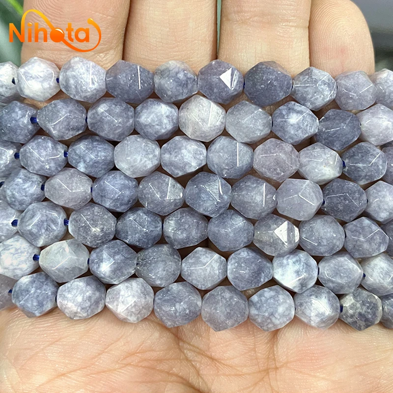 Faceted Natural Gray Chalcedony Loose Spacer Beads for Accessories Making Jewelry Diy Bracelet Necklace Earrings 15\