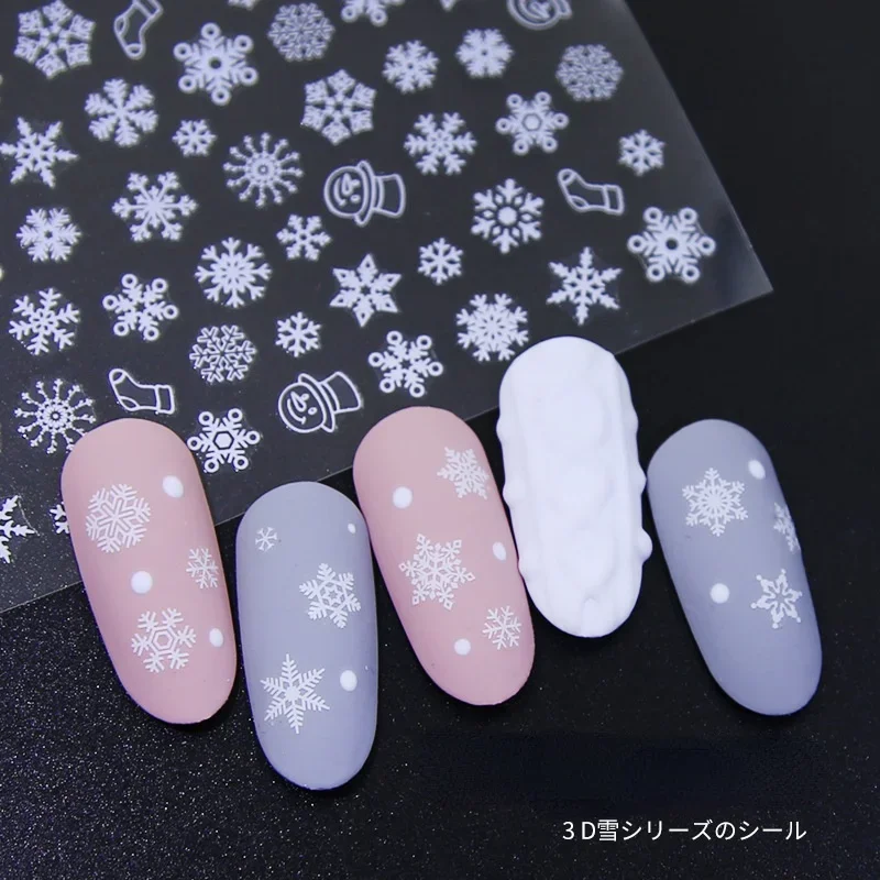 1 Sheet 3D White Gold Christmas Slider Nail Sticker Decals Snowflakes New Year Adhesive Foils for Manicure Beauty Decor Stickers