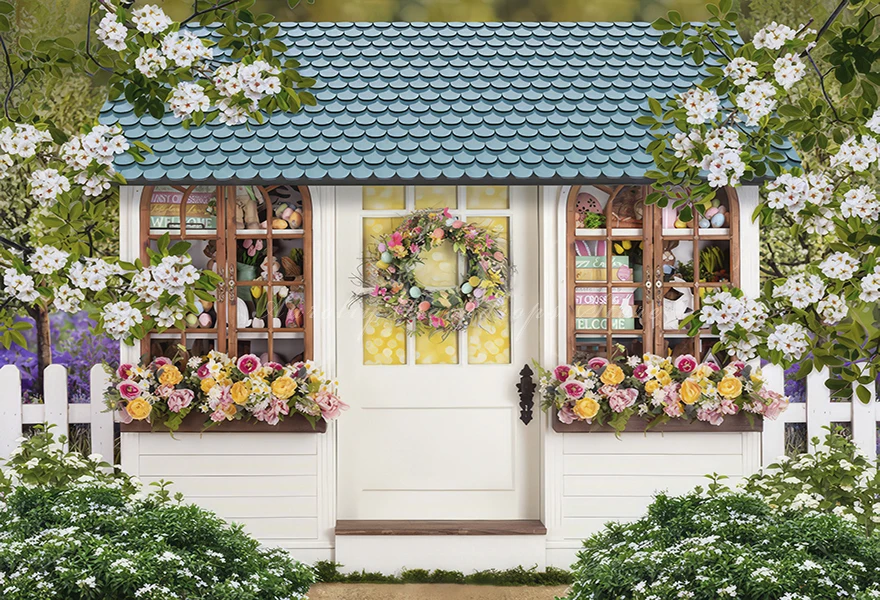 Easter Bunny Cottage Backdrop Kids Baby Cake Smash Photography Props Child Adult Birthday Photoshoot Backgrounds
