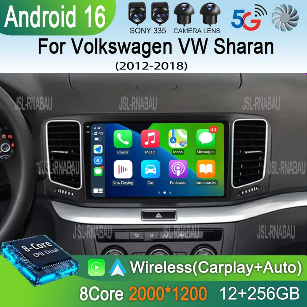 

Автомагнитола Android 16 с CarPlay для Volkswagen VW Sharan 2012-2018, навигация GPS, мультимедийный плеер, Wi-Fi+4G, Bluetooth, стерео, камера 360°
