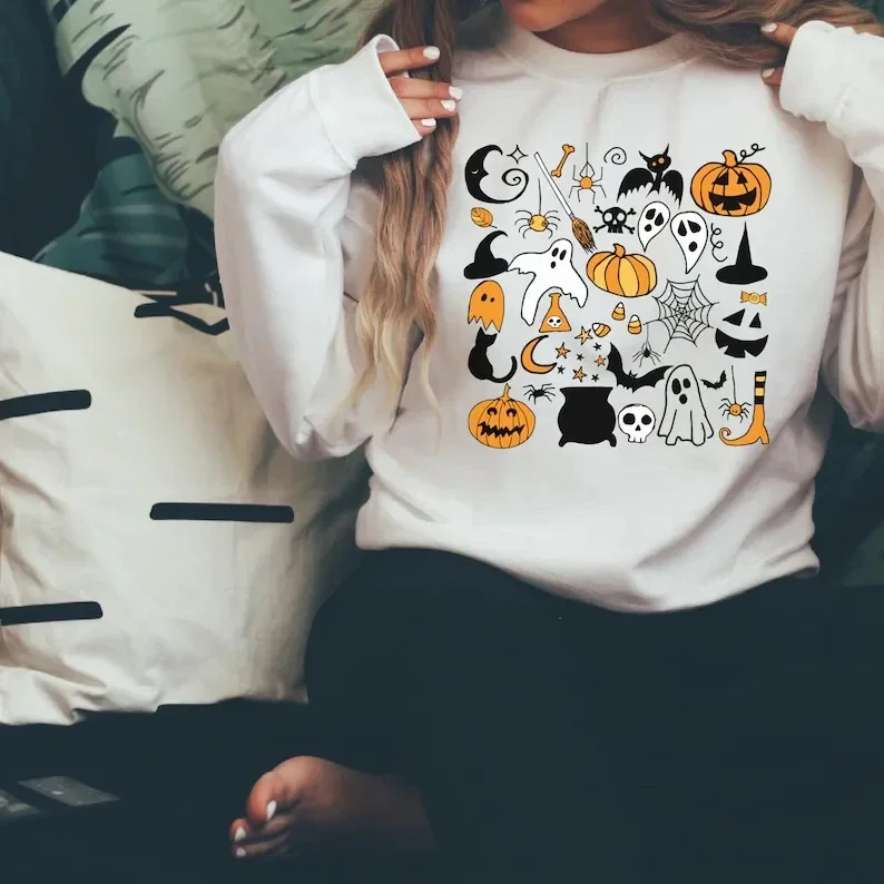 

Halloween Sweatshirt Pullover Pumpkin Witch Fall Cute Long cotton Women Gift Pullover Long Sleeve Shirts Casual Drop Shipping