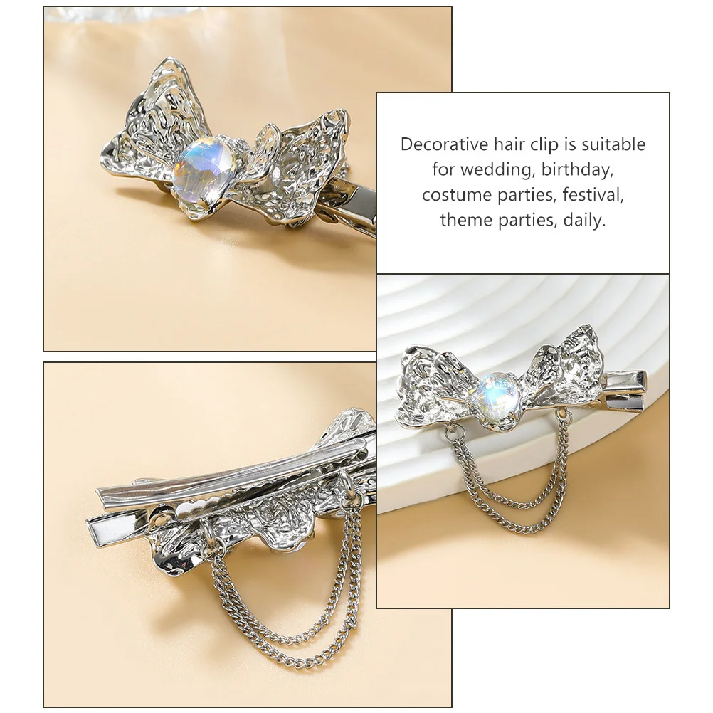 

Bow Chain Hair Clip Metal Decorative Bow Hair Accessories For Women Party Wedding Festival Costume Non-Slip Elegant