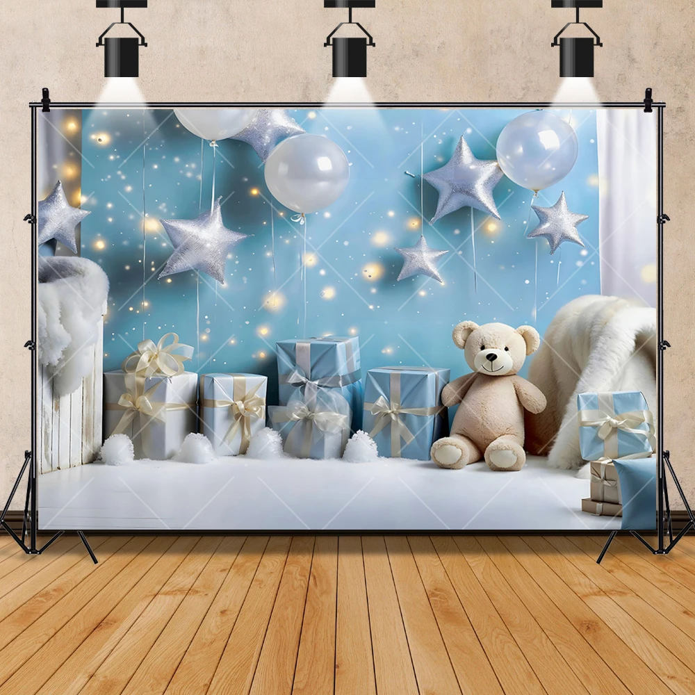 Cute Teddy Bears Photography Background Custom Ball Pink Flowers Birthday Party Decor Banner Kids Portrait Photography Backdrops