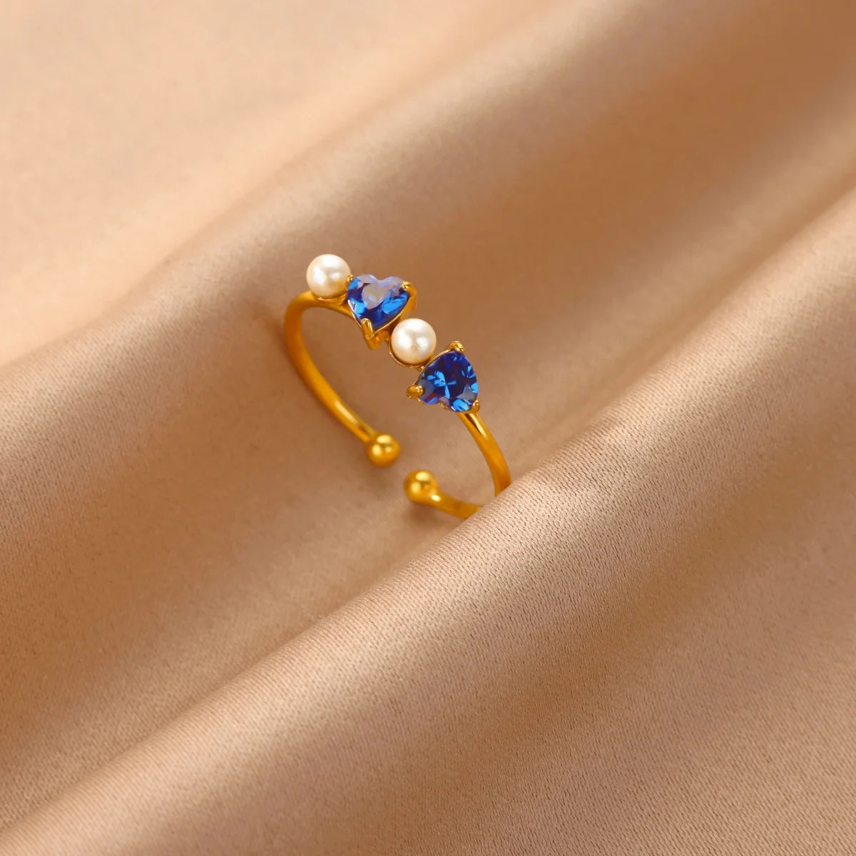 

Minimalist Blue Crystal Adjustable Rings For Women Gold Color Stainless Steel Opening Ring Romantic Couple Jewelry Accessories