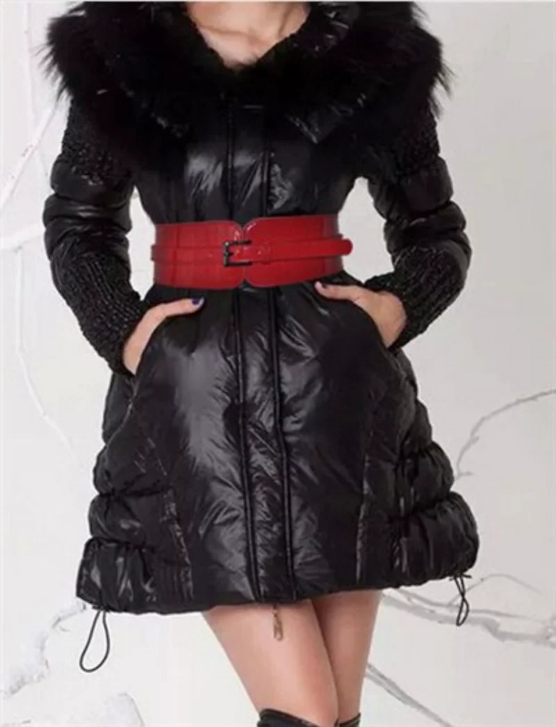 Cinto de couro largo envernizado feminino, preto, vermelho, casual, escritório, festa, luxo, design de moda
