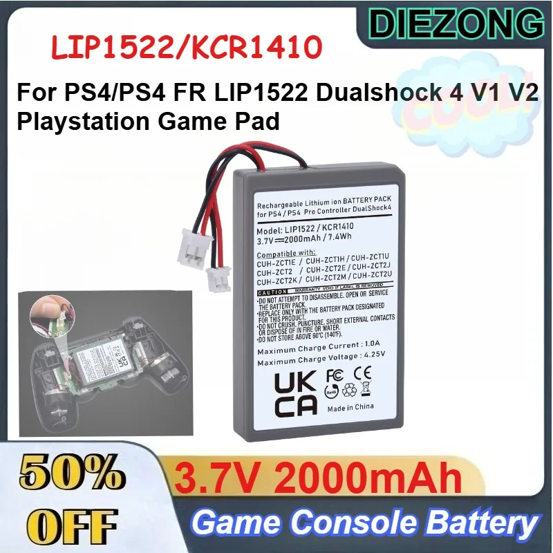 

2 pcs LIP1522/KCR1410 3.7V 2000mAh Rechargeable Li-ion Batteries for PS4/PS4 FR LIP1522 Dualshock 4 V1 V2 Playstation Game Pad
