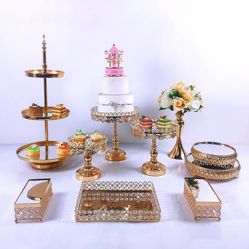 Imagem -06 - Ouro Prata 6- 15 Pcs Galvaniza Metal Cristal Bolo Stand Conjunto Display Festa de Aniversário de Casamento Sobremesa Cupcake Placa Rack