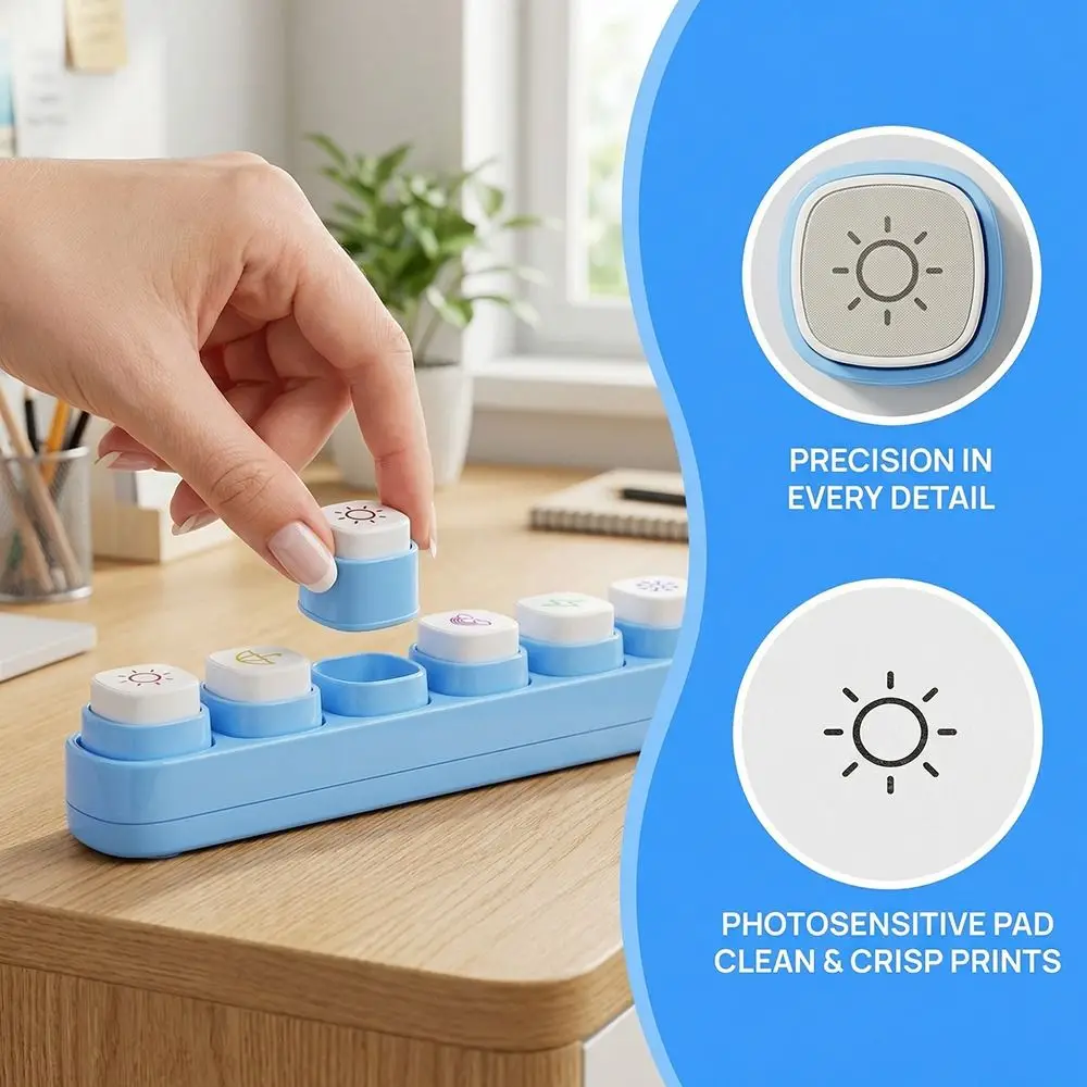 Blue / White Cartoon Stamp Stickers Kit Mini Color Seal Cartoon Design Scrapbooking Journal Accessories 6-in-1 Set view 3