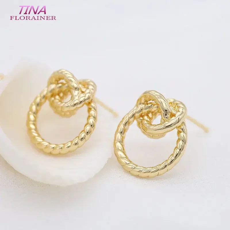 4PCS Fashion Copper With 14K Gold Color Plated Twist Ring Earrings Handmade diy Jewelry Earrings Accessories