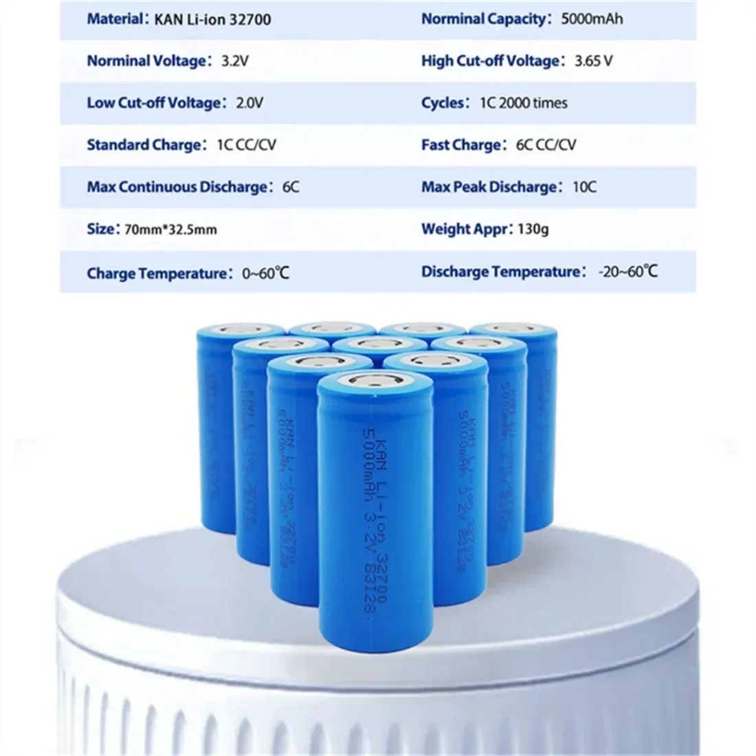 brand new Grade A 32700 LiFePO4 Battery 3.2V 5000mAh 35A Constant Discharge 55A Max Output For High Power Flashlight Application