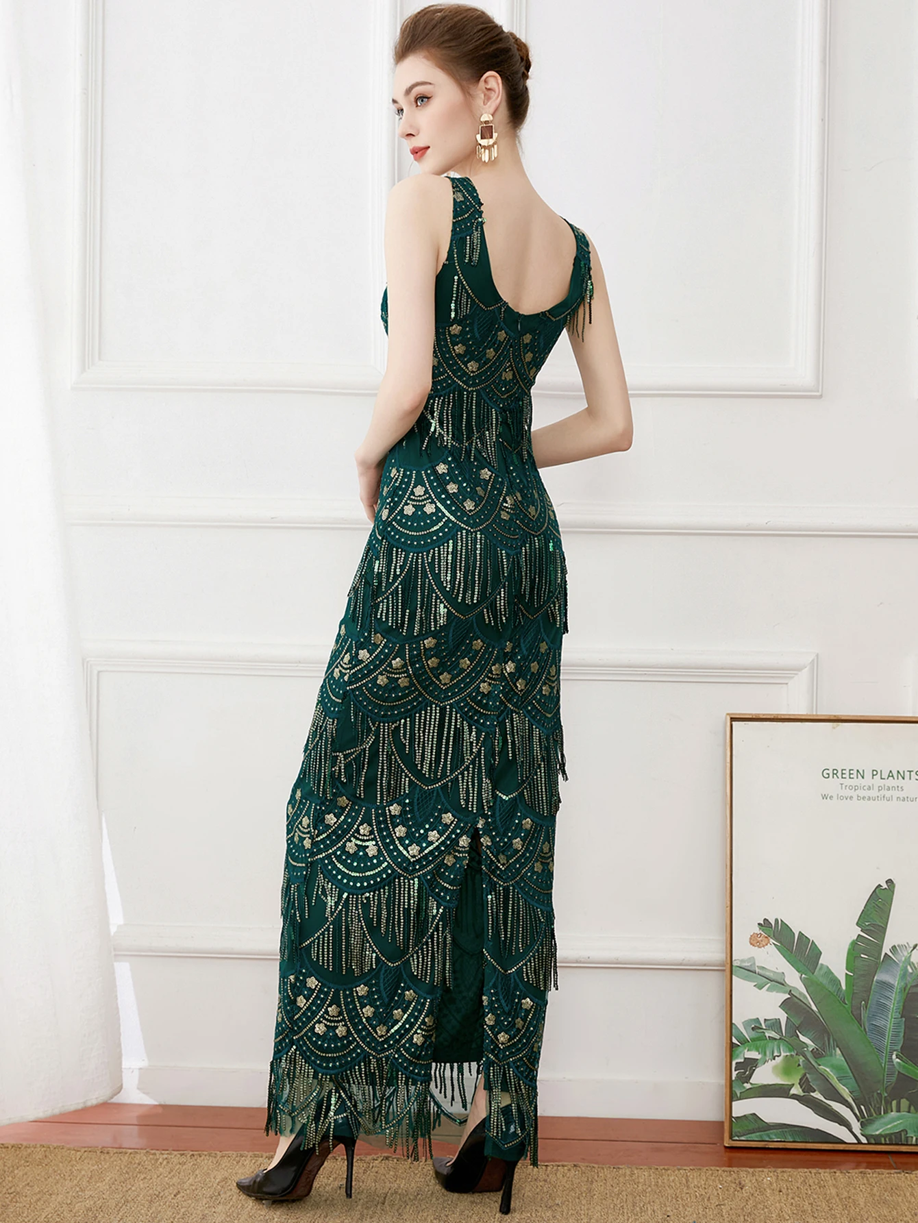 فستان ماكسي صيفي مثير عتيق باللون الأخضر مزين بالتر فساتين نسائية أنيقة فاخرة للحفلات الطويلة فساتين سهرة بدون ظهر للحفلات الراقصة #2