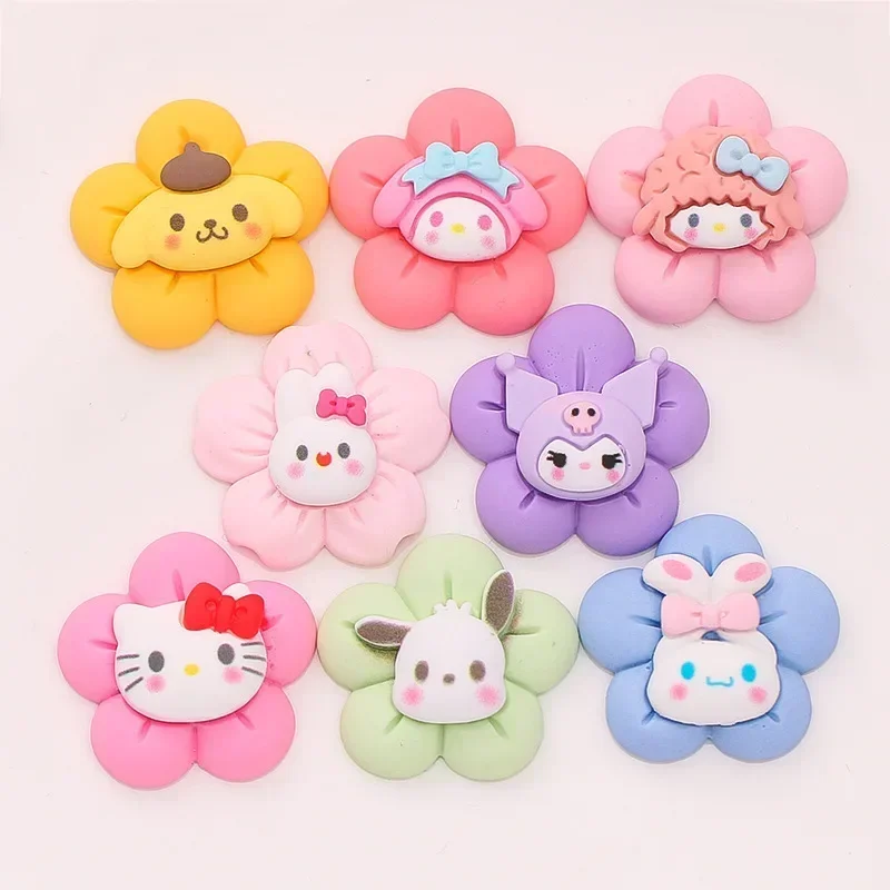 Sanrio Kawaii Cartoon Transparent Flower Series Flatback Resin Miniatures Phone Shell Patch Cute Hair Accessories Toy