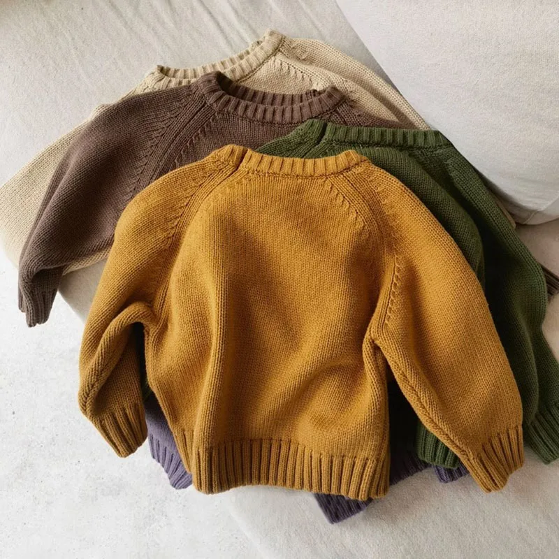 Baby Sweaters Autumn Winter Kids Boys Girls Long Sleeve Pure Color Knit Sweater Baby Kids Boys Girls Pullover Sweaters Clothes