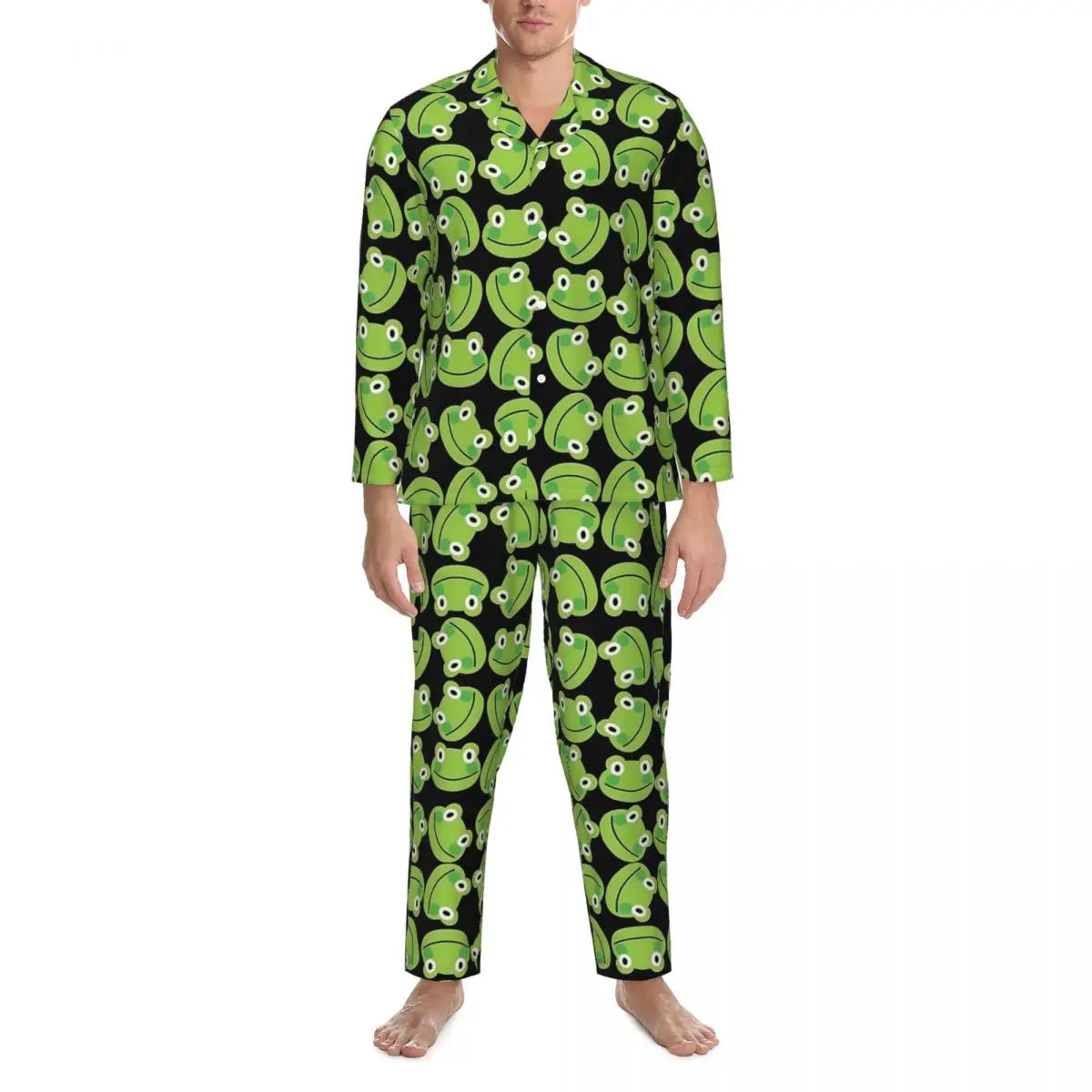 

Pajamas Mens Green Forgs Daily Sleepwear Cute Animal Two Piece Casual Pajama Sets Long Sleeve Soft Oversize Home Suit