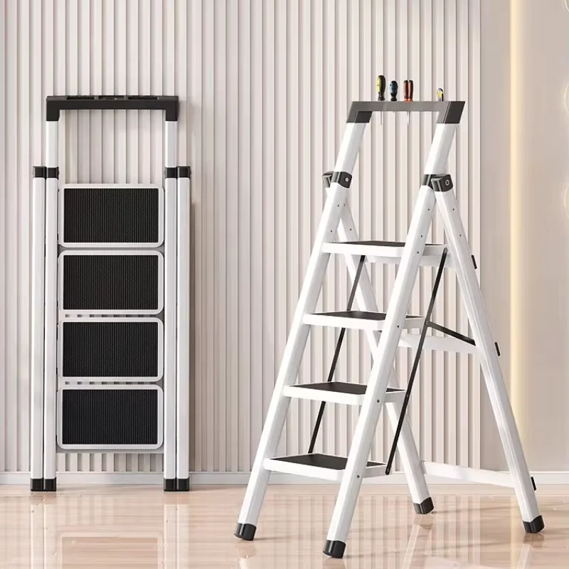 White Folding Step Ladder Lightweight 4 Step Folding Step Stool For Home Garage Safety Stepladder Step Ladder