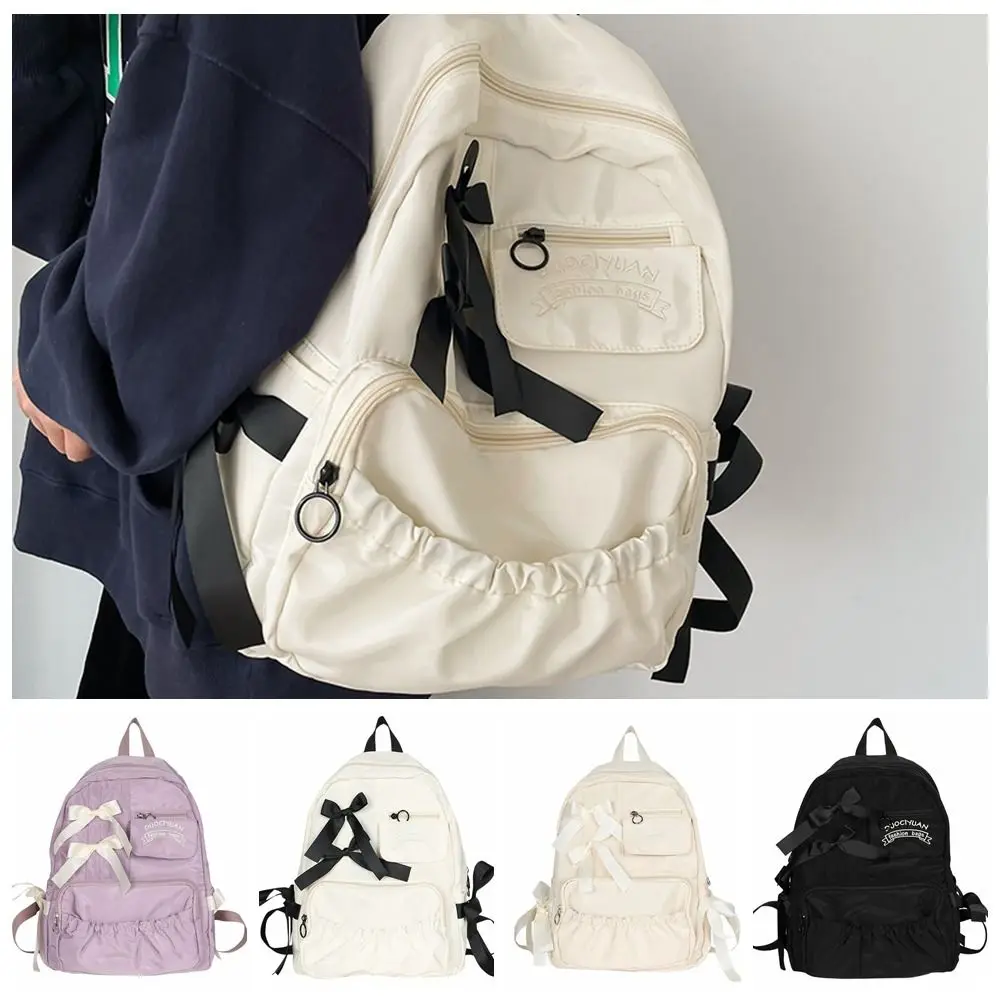 

Creative Flower Bow Backpack Large Capacity College Style Students School Bag Travel Bag Storage Bag Canvas Shoulders Bag Girls