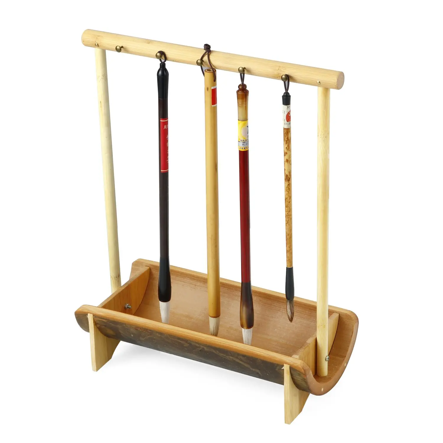 Natural bamboo brush shelf creative pen hanging multi-functional brush storage display stand brush holder