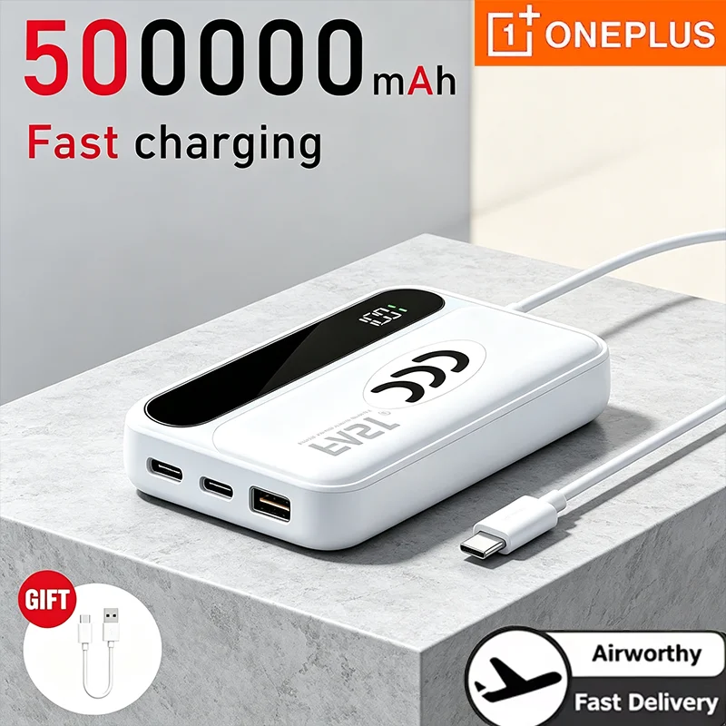 OnePlus Mini 50000mAh Fast Charging Battery Pack Power Bank with 4 Built‑in Type C Cables for iPhone Samsung Android Devices