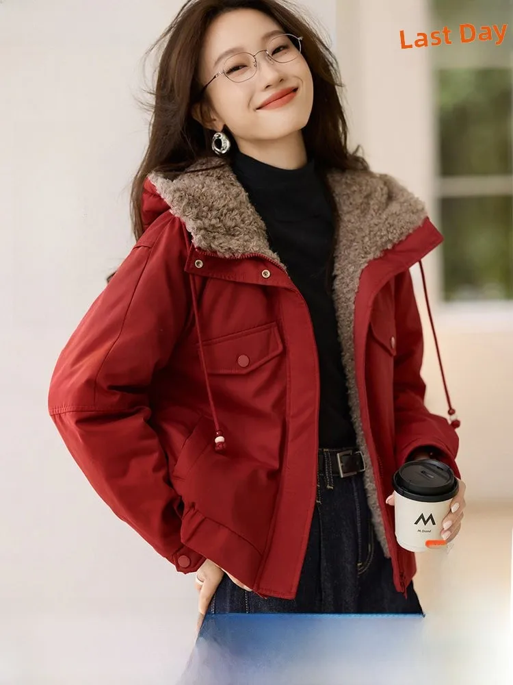 

Faux Lamb Fur Trimmed Hooded Decorative Bead Cotton Jaet Winter New Sle Versatile Casual Outerwear Mo Han Mei
