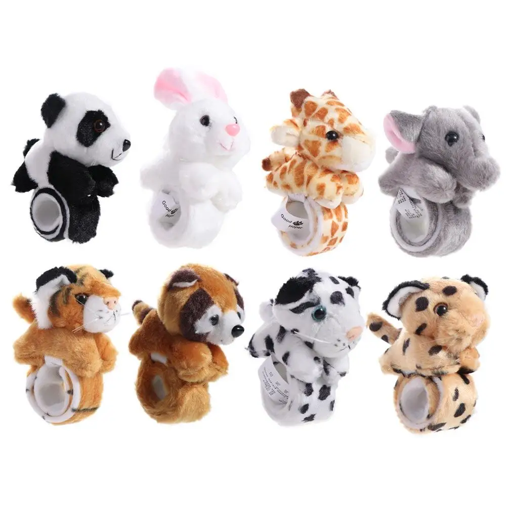Jungle Animal Stuffed Animal Wristband Panda Tiger Rabbit Bunny Cartoon Slap Bracelet Clap Circle Comfortable Children Gifts