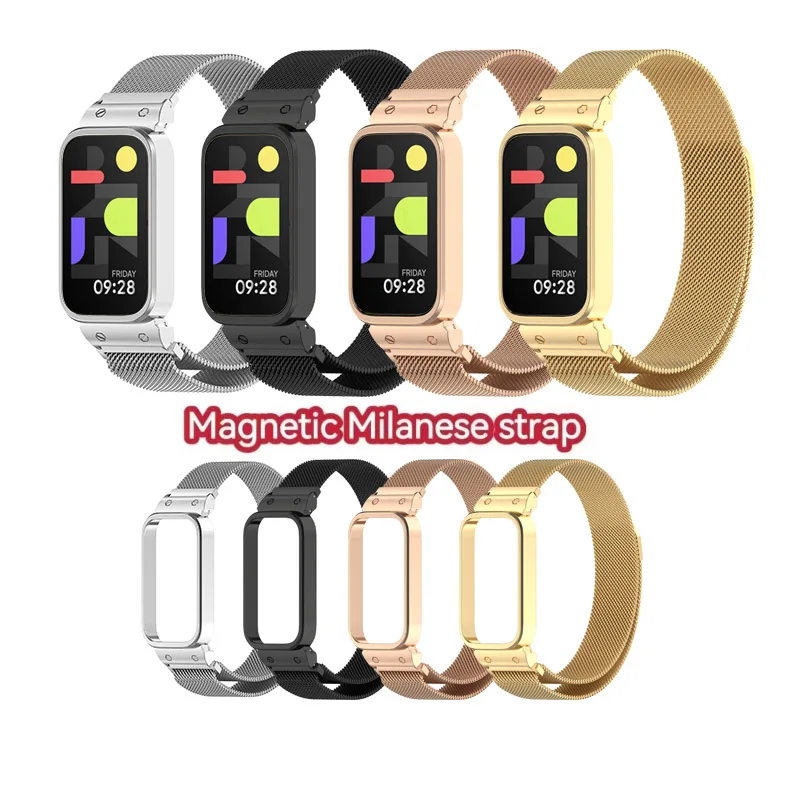 Correa milanesa para Redmi Smart Band 2 3 pulsera de bucle magnético de acero inoxidable para Xiaomi Smart Band 8 9 pulsera inteligente activa