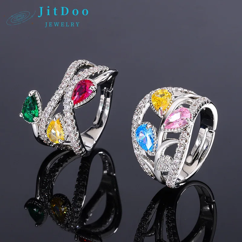 

JitDoo Exquisite Colorful Rhinestone Sparkling Zircon Ring for Women Engagement Party Bridal Proposal Jewelry Gift Wholesale