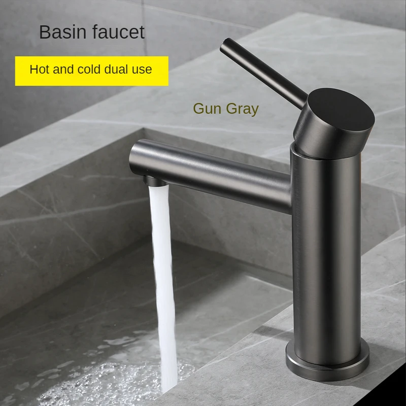 Single Hole Bathroom Sink Faucet Gun Gray Hot Cold Water Basin Mixer Taps Deck-mounted Bathroom Faucet 304 Stainless Steel