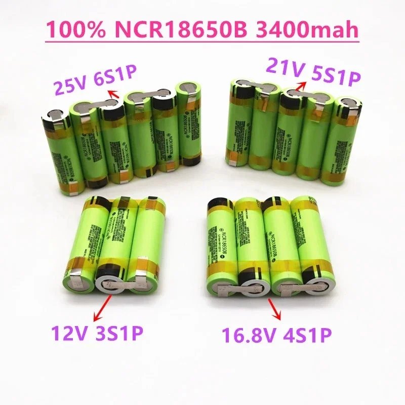 18650B 3400mah battery For 12V 16.8V 21V 25V  screwdriver battery with weld soldering strip customize battery