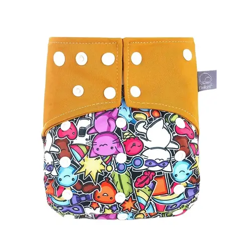 HappyFlute New One Piece Cartoon Print 3-15kg Baby Super Breathable&Soft Inner Coffee Fiber Cloth Diaper