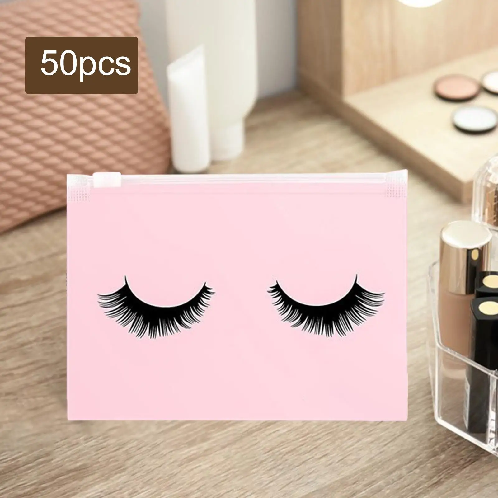 

2-4 упаковки, 50 пакетов для ресниц, косметички для ресниц на молнии, очаровательные, 15x10 см, розовые