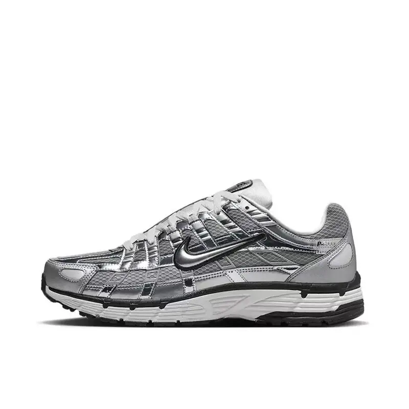 Nike P-6000 Comfortable and Fashionable Fabric Synthetic Leather Sports Outdoor Trendy Casual Running Shoes Unisex Silver Grey