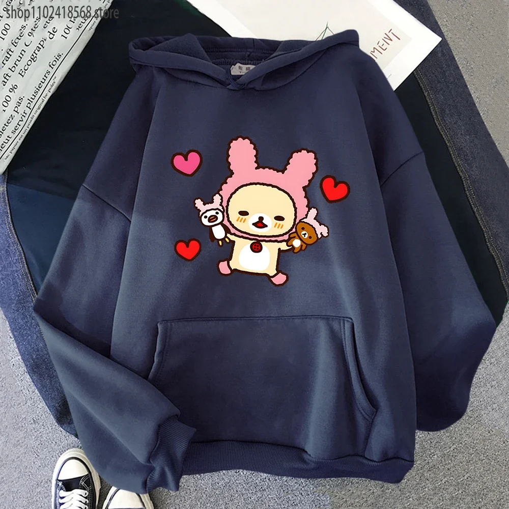 Korilakkuma Hoodie for Women Cartoon Valentine's Day Print Sweatshirt Spring Autumn Sudadera Kawaii Girls Streetwear Men Clothes