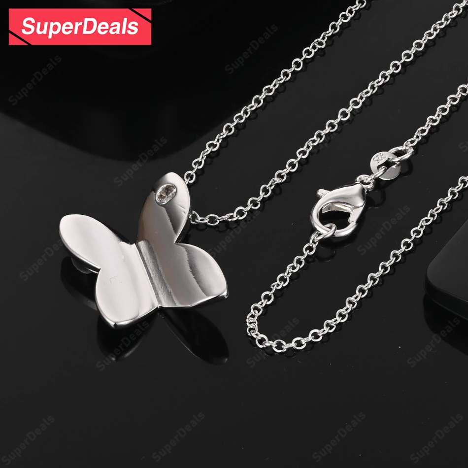

SuperDeals 925 Sterling Silver Butterfly Pendant Necklace AAA Zircon For Women Men Birthday Party Exquisite Cute Jewelry Gifts