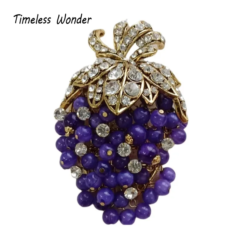 Timeless Wonder Fancy Zircon Glass Grape Brooch Pins for Women Designer Jewelry Runway Rare Luxury Cute Gift Top Statement 4341