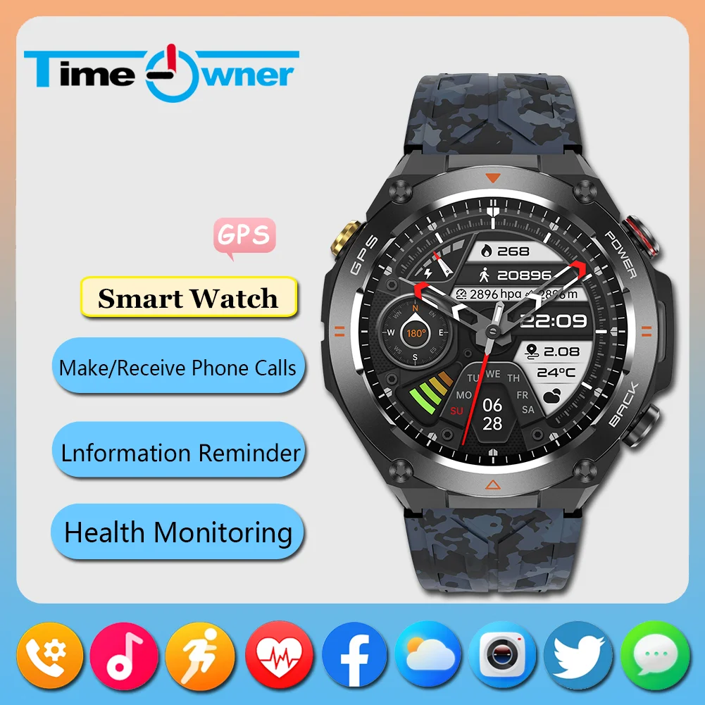 

2025 New GPS Outdoor Smart Watch HD 412*412 IPS Screen Heart rate Monitoring Bluetooth Call Waterproof Man Smart Bracelet
