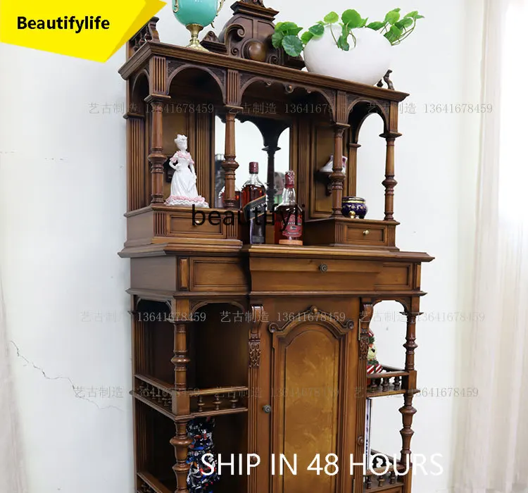 

A16 European French Mid-Century Solid Wood Mortise and Tenon Decorative Cabinet American Home Retro Entryway Cabinet