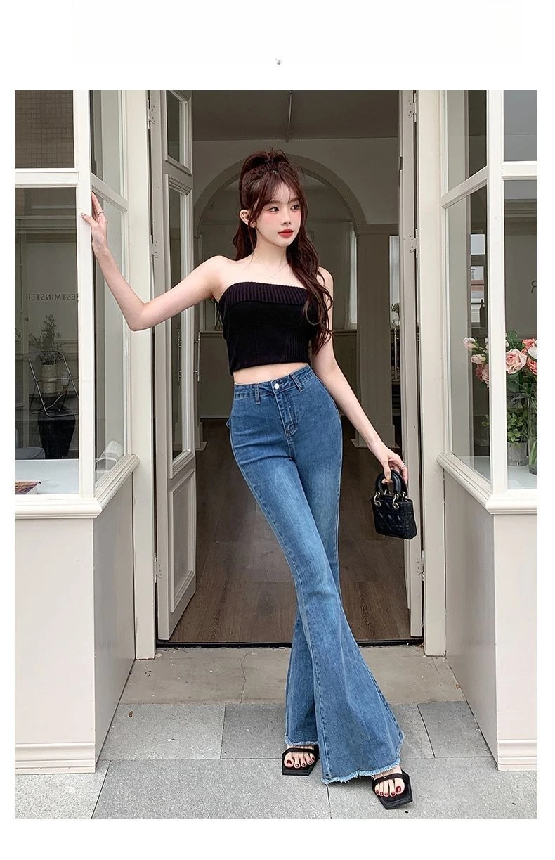 Bow Tie Jeans Women's American Vintage Three-dimensional Micro-large Summer Thin Pants New High-waisted Skinny Hip Flare Pants