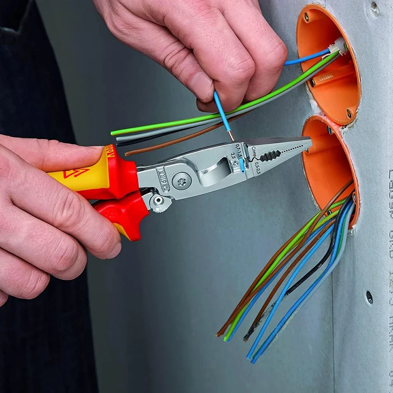 KNIPEX 13 96 200 Insulated Electrical Installation Pliers Universal Multifunctional Plier for Wire Stripping Deburring Crimping