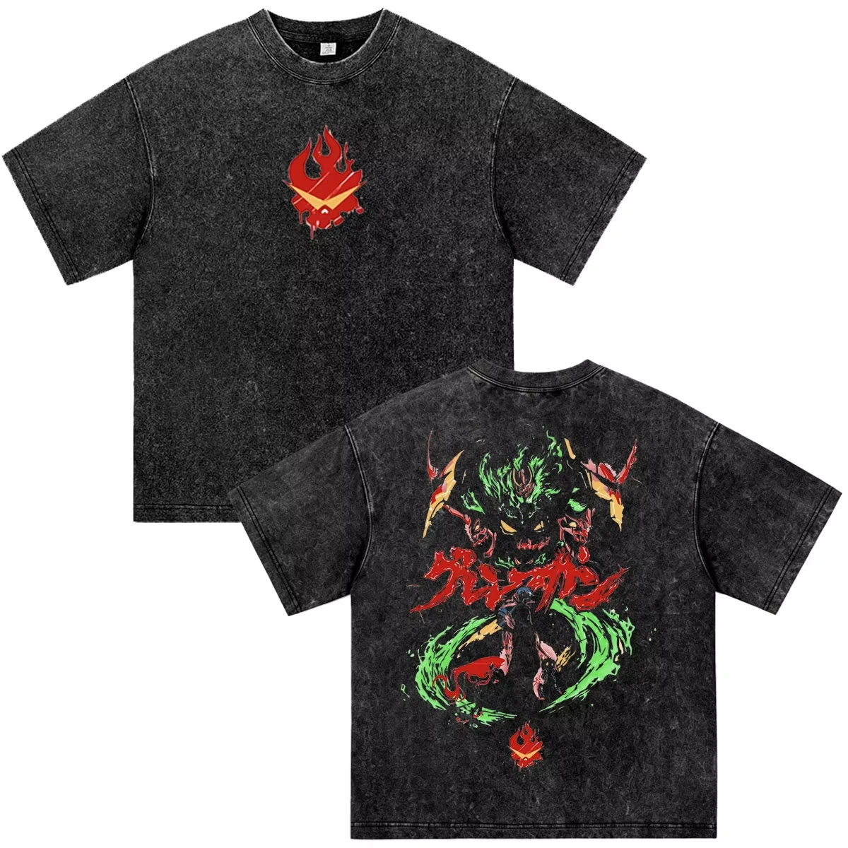 Anime Tengen Toppa Gurren Lagann Kamina Funny Manga Graphic Print T-Shirt Men Women Vintage Washed Oversized Top Summer New Tee