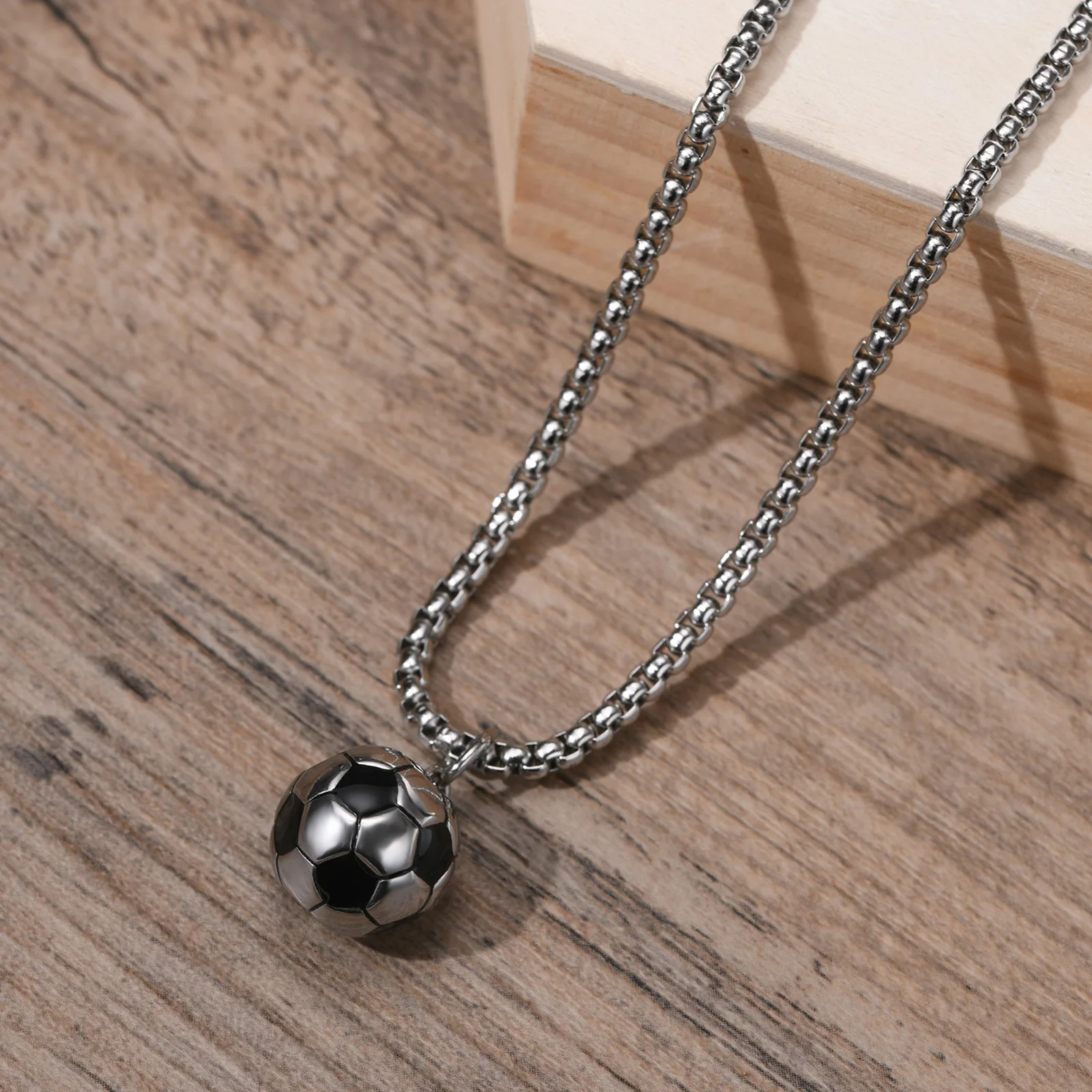 Stainless Steel 3D Football Necklaces for Mens Boys,Solid Ball Stainless Steel Pendant Necklaces,World Cup Football Fan Gifts