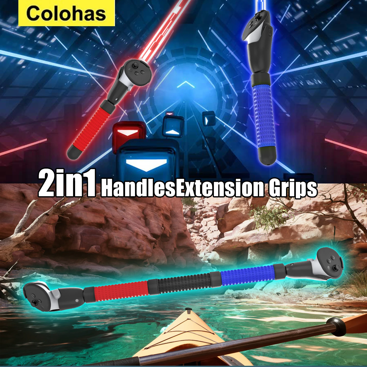 Empuñaduras de extensión de doble Mango para Oculus Quest 2/3 VR Controller Stick Sword, Tennis, Golf Grip, Beat Saber Game Accessories