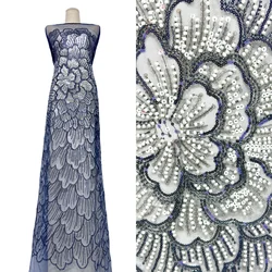 Hohe Qualität Elegante Französisch Mesh Stickerei Tüll 3D Blume Stoff Afrikanischen Nigerian Spitze Stoff Für Hochzeit Party Kleid 5Y/PCS