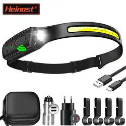 Heinast Usb Oplaadbare Koplamp Cob Led Inductie Sensor Koplamp Ingebouwde Batterij Zaklamp 5 Verlichtingsmodi Koplamp