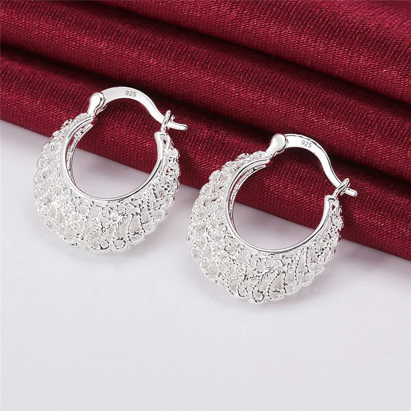 High Quality 925 Sterling Silver Pretty Hollow Carved Earrings For Women Fashion Wedding Party Jewelry Christmas Gifts