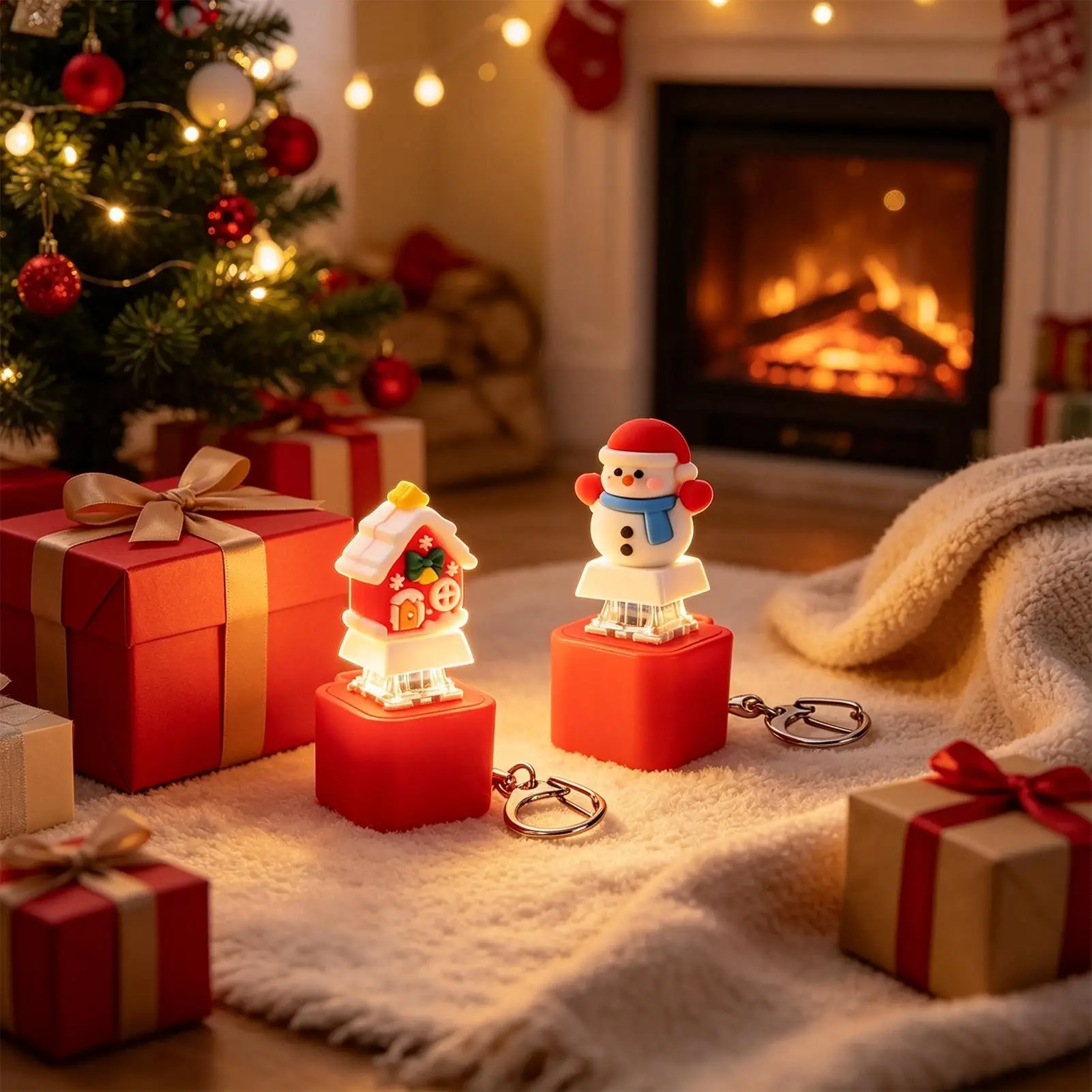 LED Keyboard Keychain Fidget Toy Christmas Snowman Sensory Toy for Stress Relief Keyboard Keychain Fidget Gadget for Adults Kid|