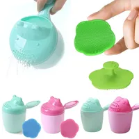 2pcs/lot Cute Cartoon Baby Bath Cup Comb Silicone Shampoo Brush Kids Shower Brush Head Child Washing Hair Cup Kids Bath Tool Set