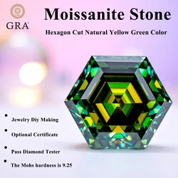 Moissanite Stone Hexagon Cut Natural Yellow Green Color DIY  Advanced Charms Jewelry Rings Earrings Making with Certificate