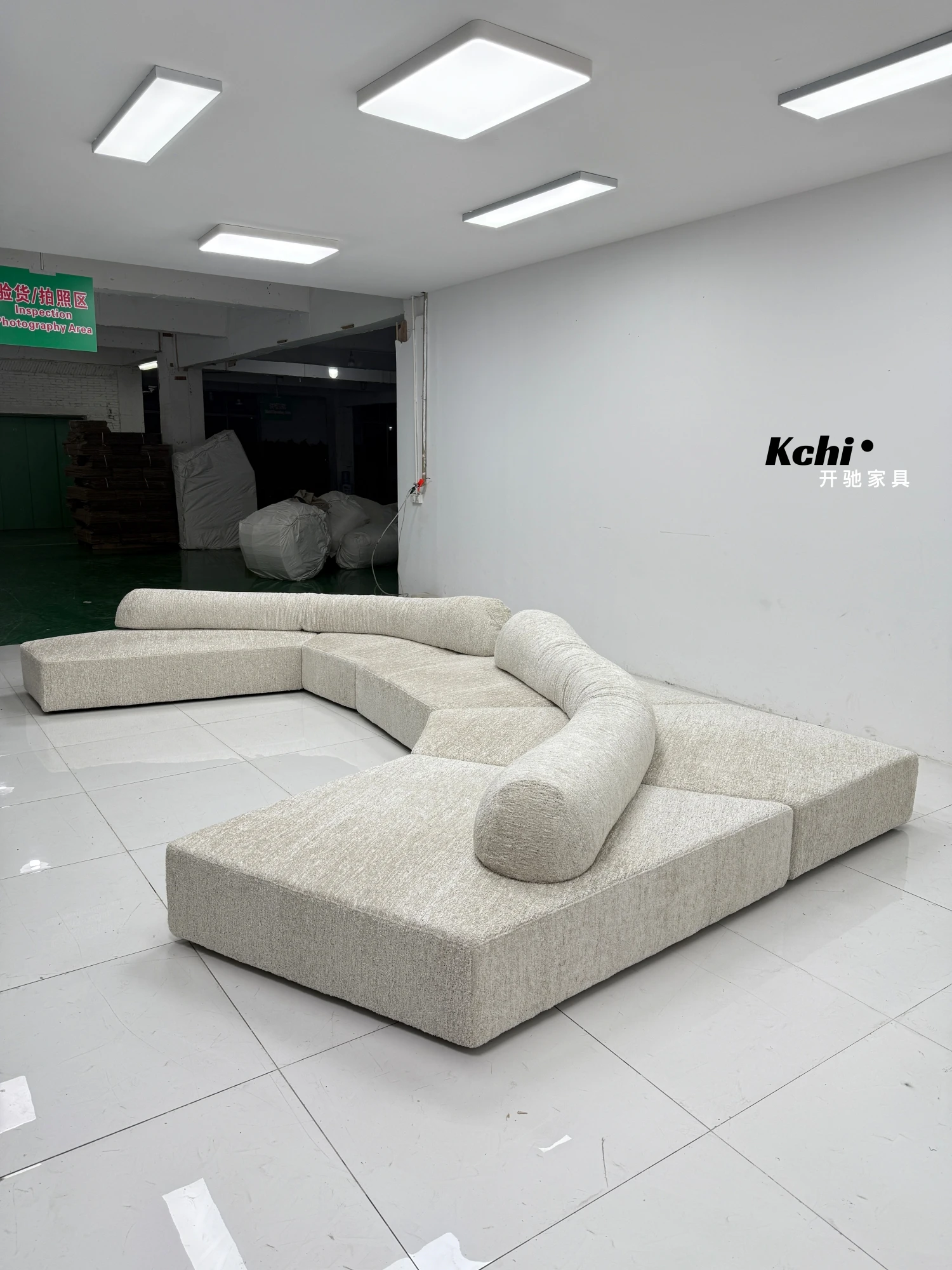 

Italian large flat layer rock fabric sofa minimalist net red module large-sized villa double-sided sitting combination sofa