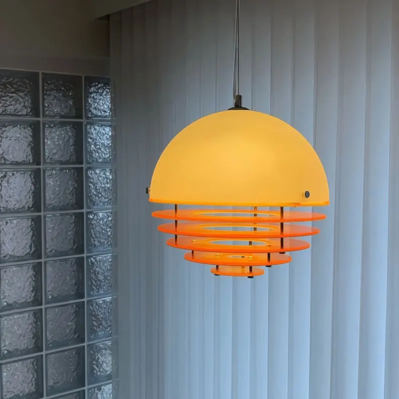 Sunset Restaurant Chandelier, Vintage Bar Table, Bauhaus Orange Acrylic Designer, Sunset Atmosphere Small Pendant Light